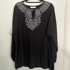 DIANE VON FURSTENBERG "SILK ASSETS" BLACK EMBROIDERED TUNIC